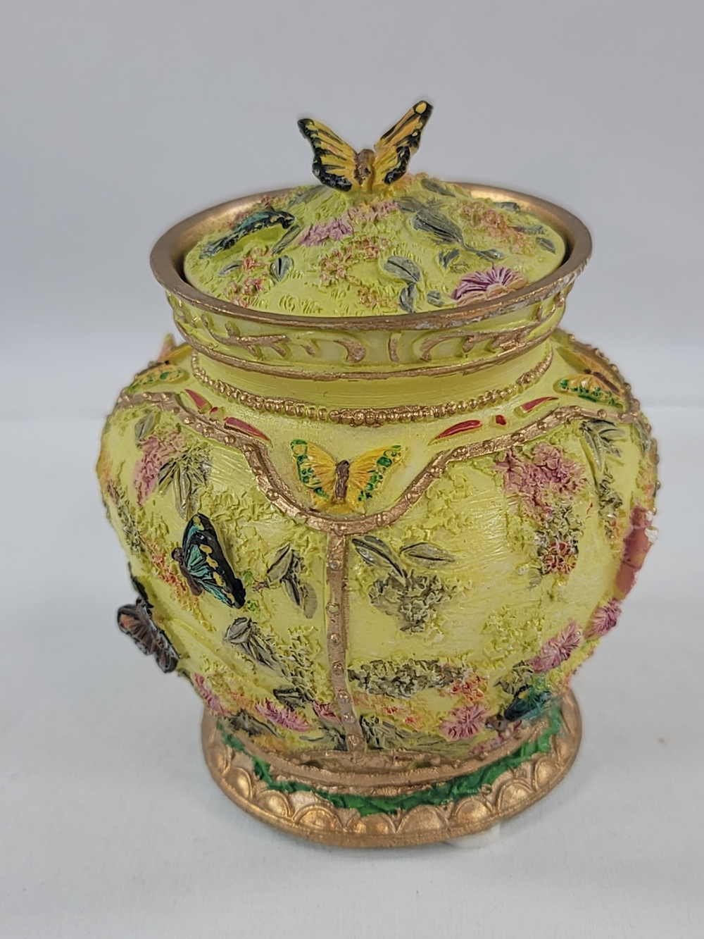Vintage Colorful Butterfly Lidded Trinket Jar